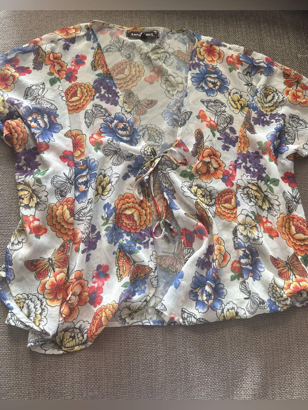 Almost Famous Y2K Butterfly Floral Fairy Sheer Boho Festival TieFront Blouse S